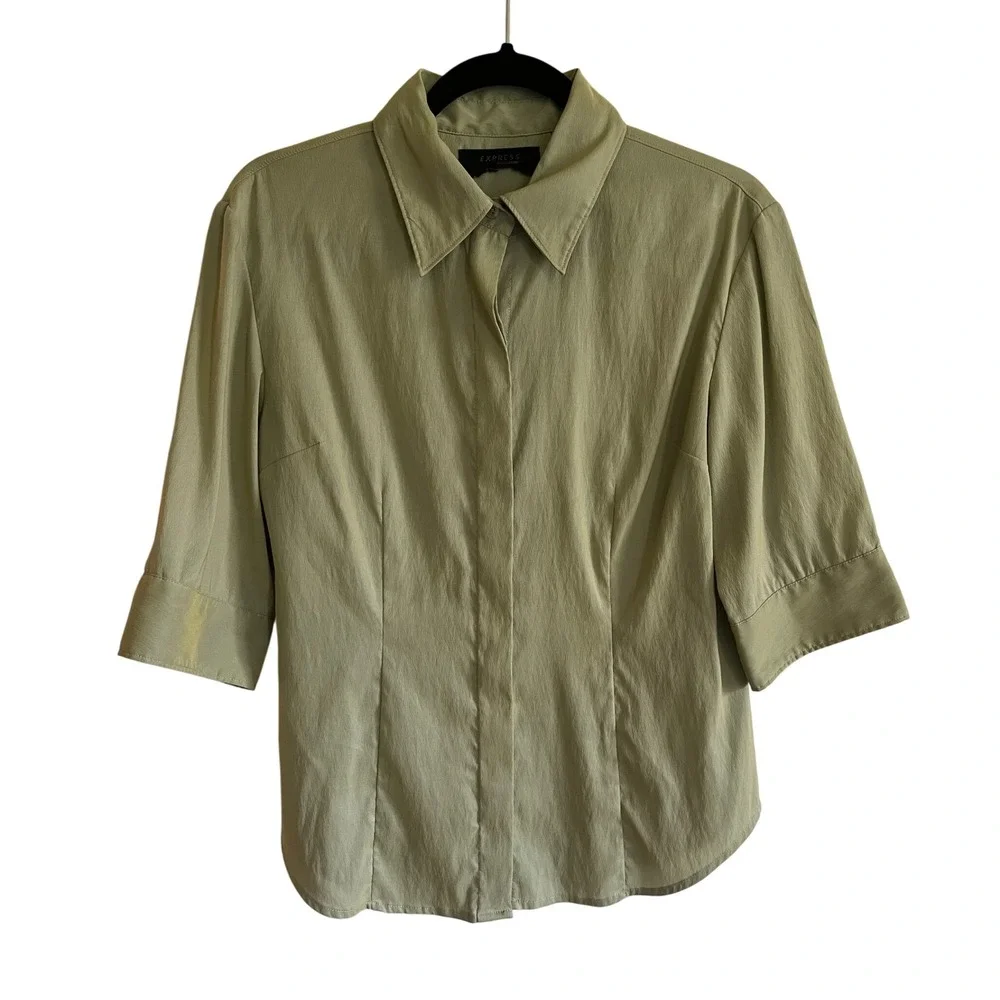 Vtg Express Iridescent Button Up Shirt 90s - Picture 4 of 9